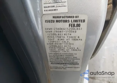 2000 Isuzu Rodeo Ls/Lse/S from USA, damaged, VIN 4S2DM58W8Y4325323